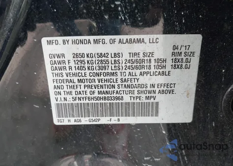 2017 Honda Pilot Ex-L from USA, damaged, VIN 5FNYF6H50HB033968